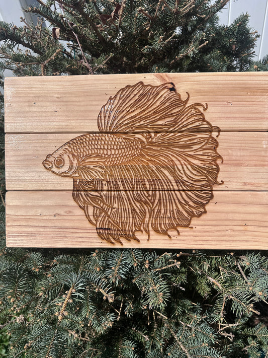 Handmade Betta Fish Art on Wood